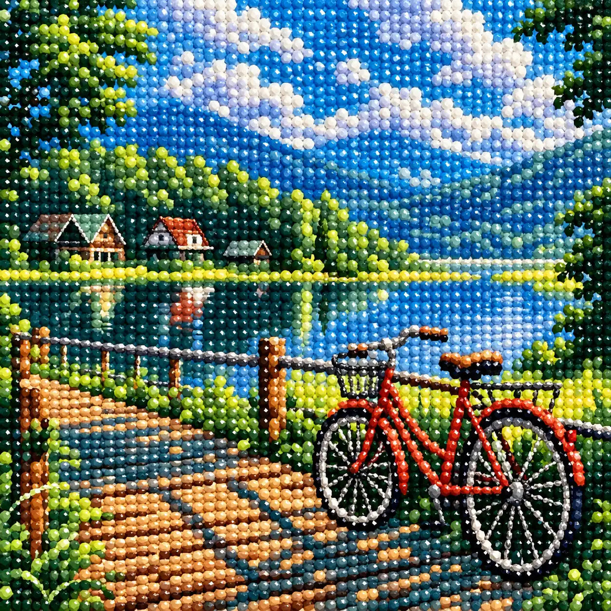 Diamond detail for Lakeside Afternoon Ride Diamond Painting Kit