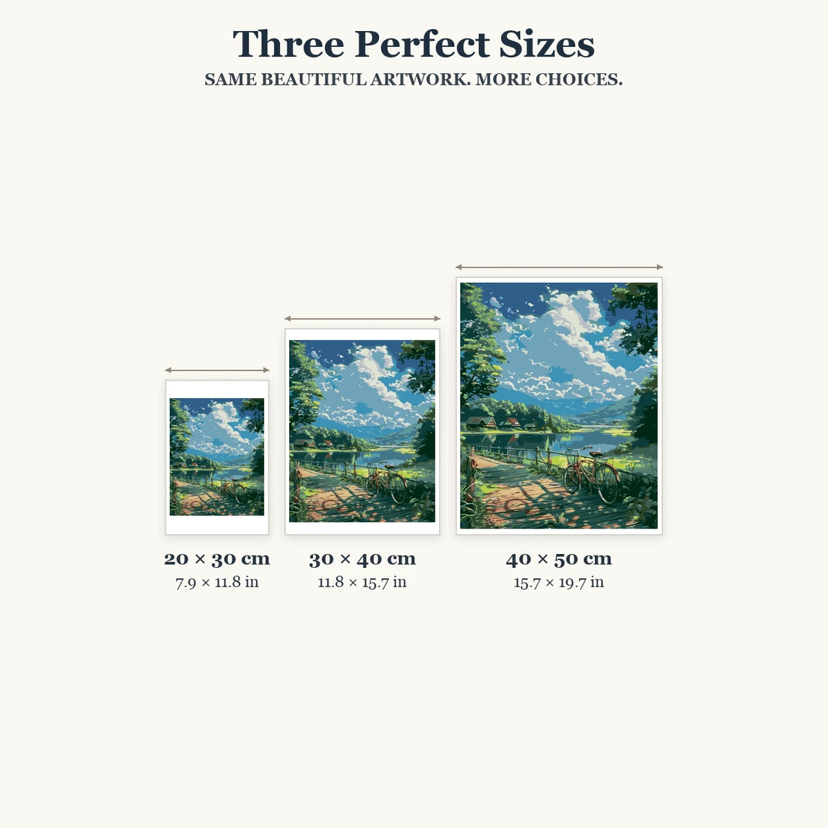 Size guide for Lakeside Afternoon Ride Diamond Painting Kit
