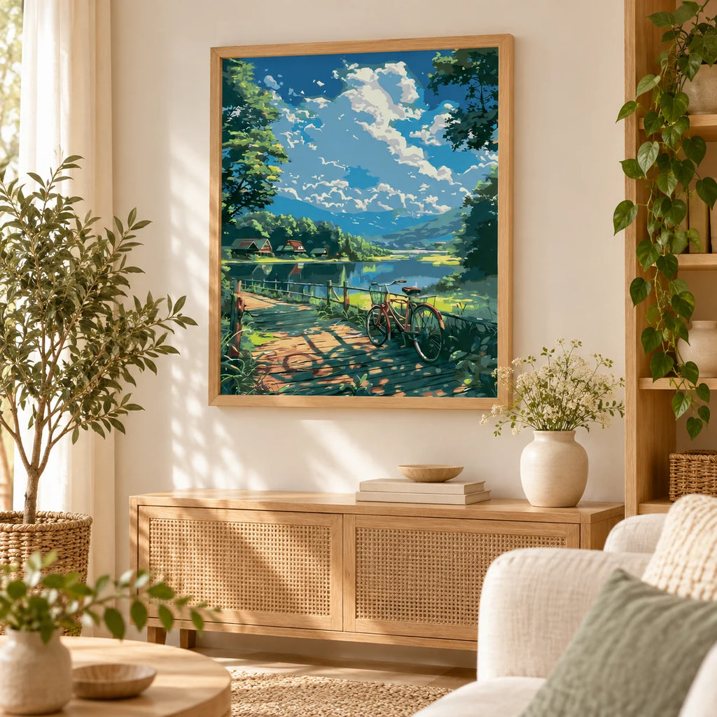 Home decor scene for Lakeside Afternoon Ride Diamond Painting Kit