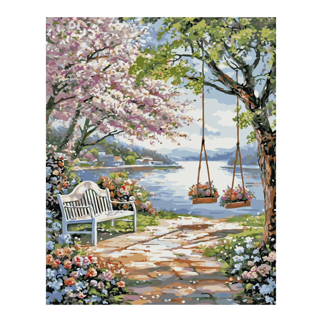 Lakeside Blossom Garden Swing completed artwork on a clean white background