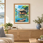 Home decor scene showing Lakeside Serenity artwork displayed on a wall.