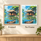 Framed and no-frame comparison for Lakeside Serenity artwork.