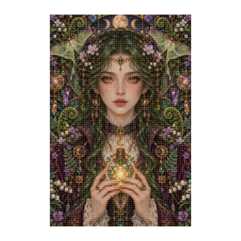 Finished white-background diamond painting of Lantern Moth Alchemist