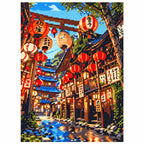 White-background finished diamond painting of Lanterns Along The Stream