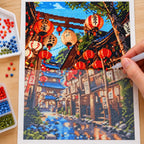 Diamond painting process for Lanterns Along The Stream