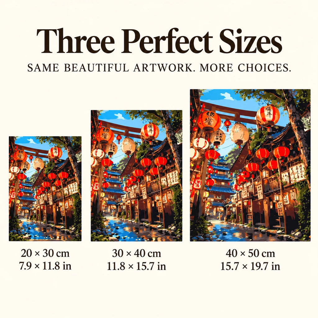 Three canvas sizes for Lanterns Along The Stream