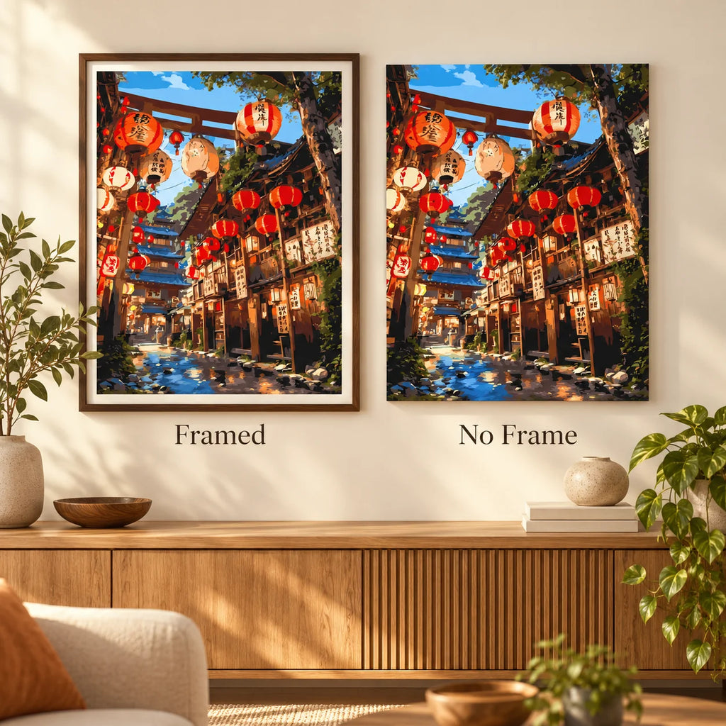 Framed and no-frame comparison for Lanterns Along The Stream