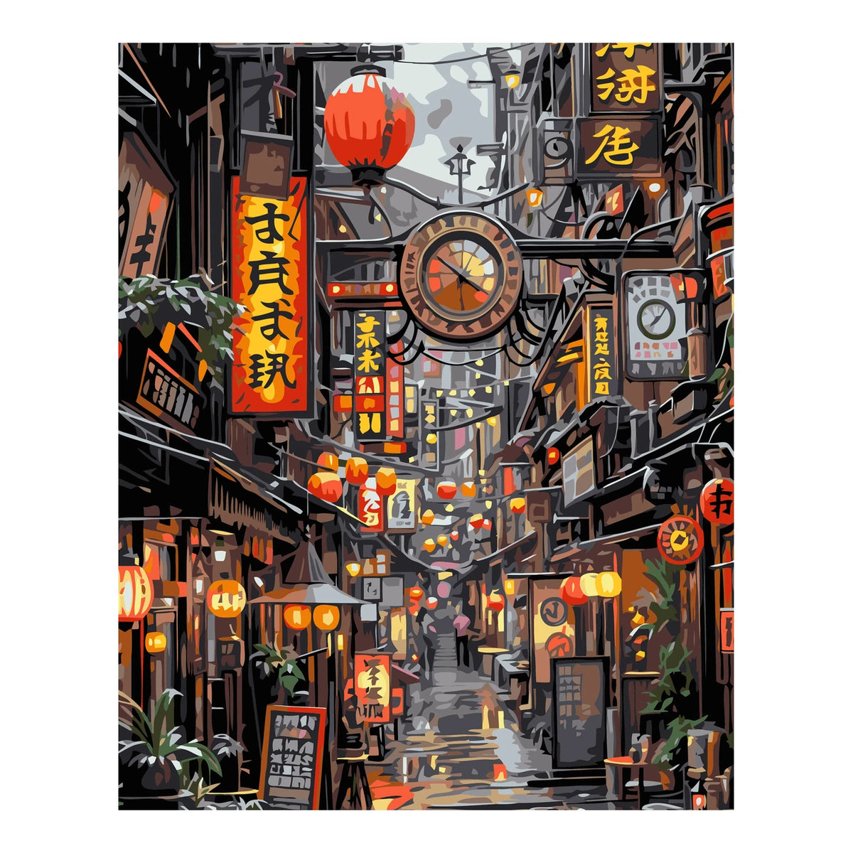 Original artwork for Lanterns And Time In The Alley Diamond Painting Kit