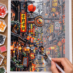 Diamond painting process for Lanterns And Time In The Alley Diamond Painting Kit