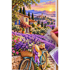 Lavender Bicycle French Village — diamond painting process with applicator pen
