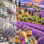 Lavender Bicycle French Village — close-up canvas and resin drill detail