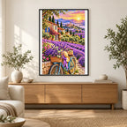 Lavender Bicycle French Village — finished diamond painting displayed in a home interior