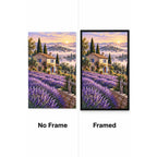 Lavender Cottage Sunset Diamond Painting Kit No Frame and Framed comparison