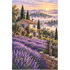 Lavender Cottage Sunset original artwork on white background