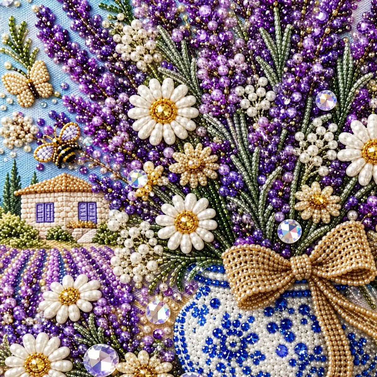 Lavender Daisy Vase Pearl Diamond Painting Kit – detail image