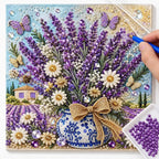Lavender Daisy Vase Pearl Diamond Painting Kit – process image