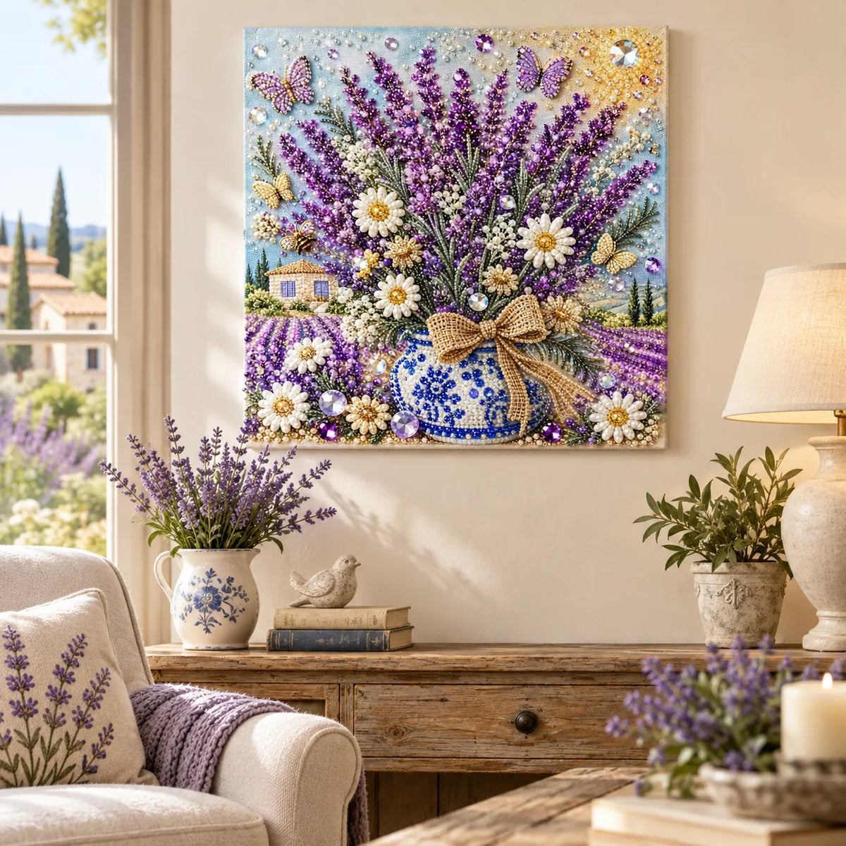 Lavender Daisy Vase Pearl Diamond Painting Kit – room image