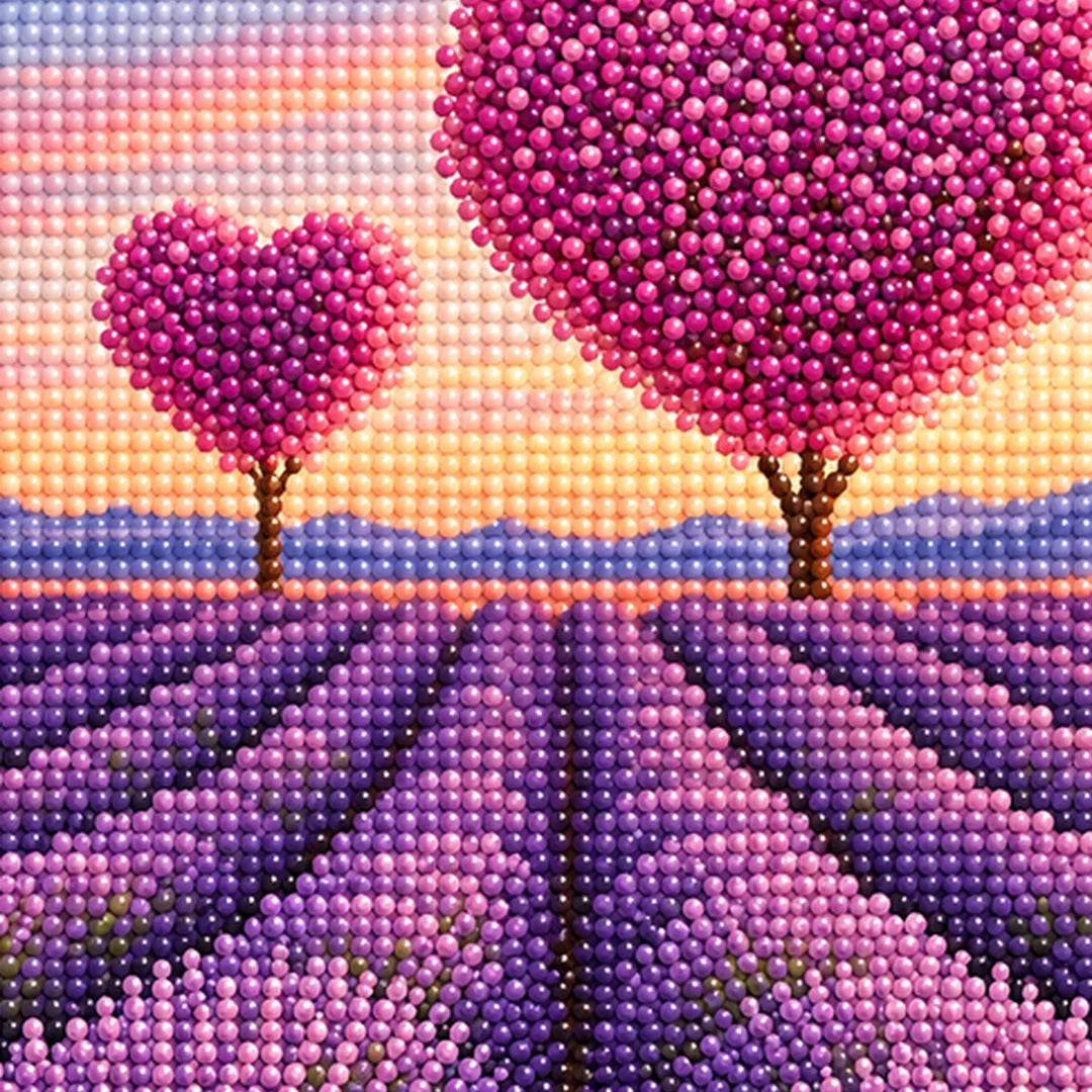 Lavender Heart Trees Diamond Painting Kit detail view