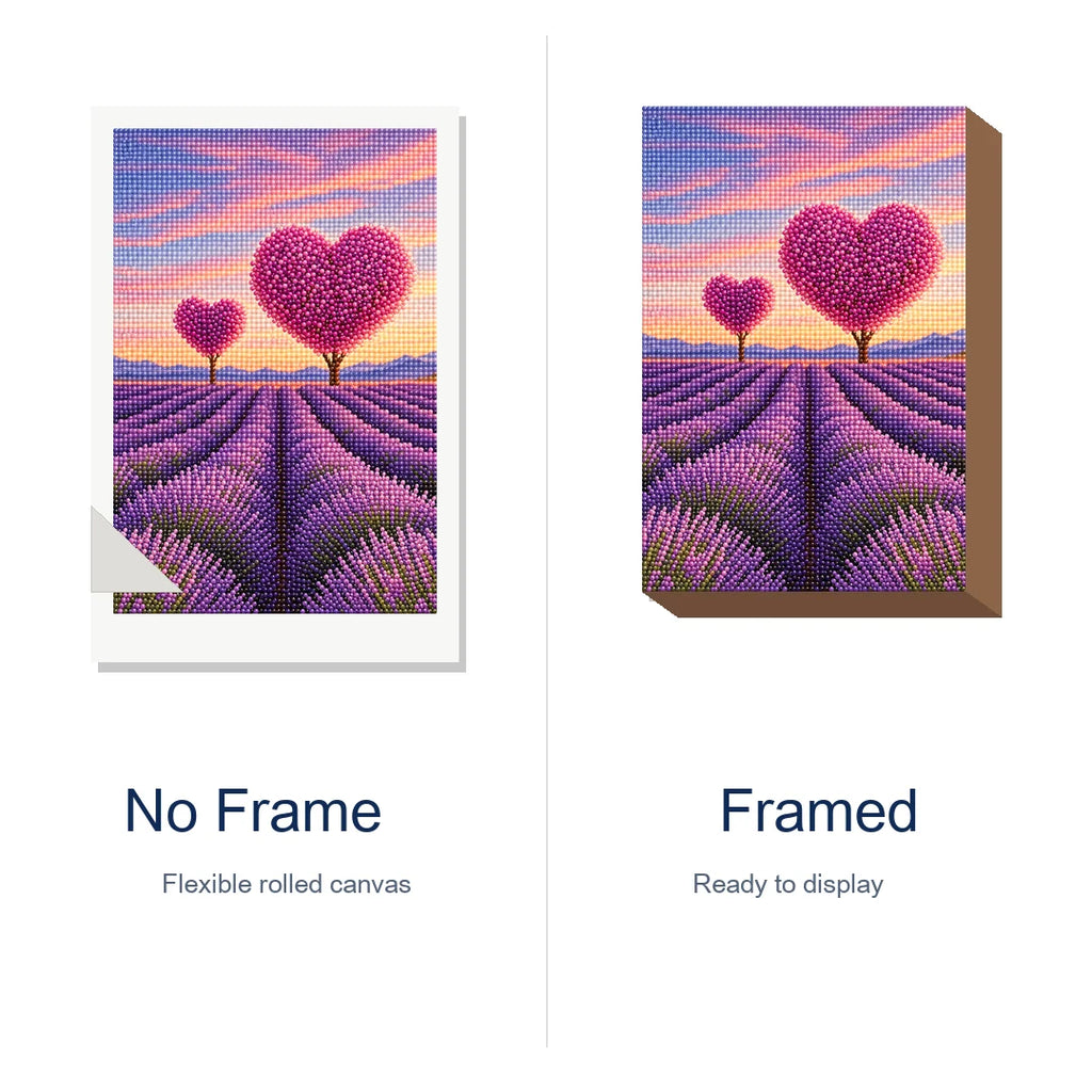 Lavender Heart Trees Diamond Painting Kit frame view
