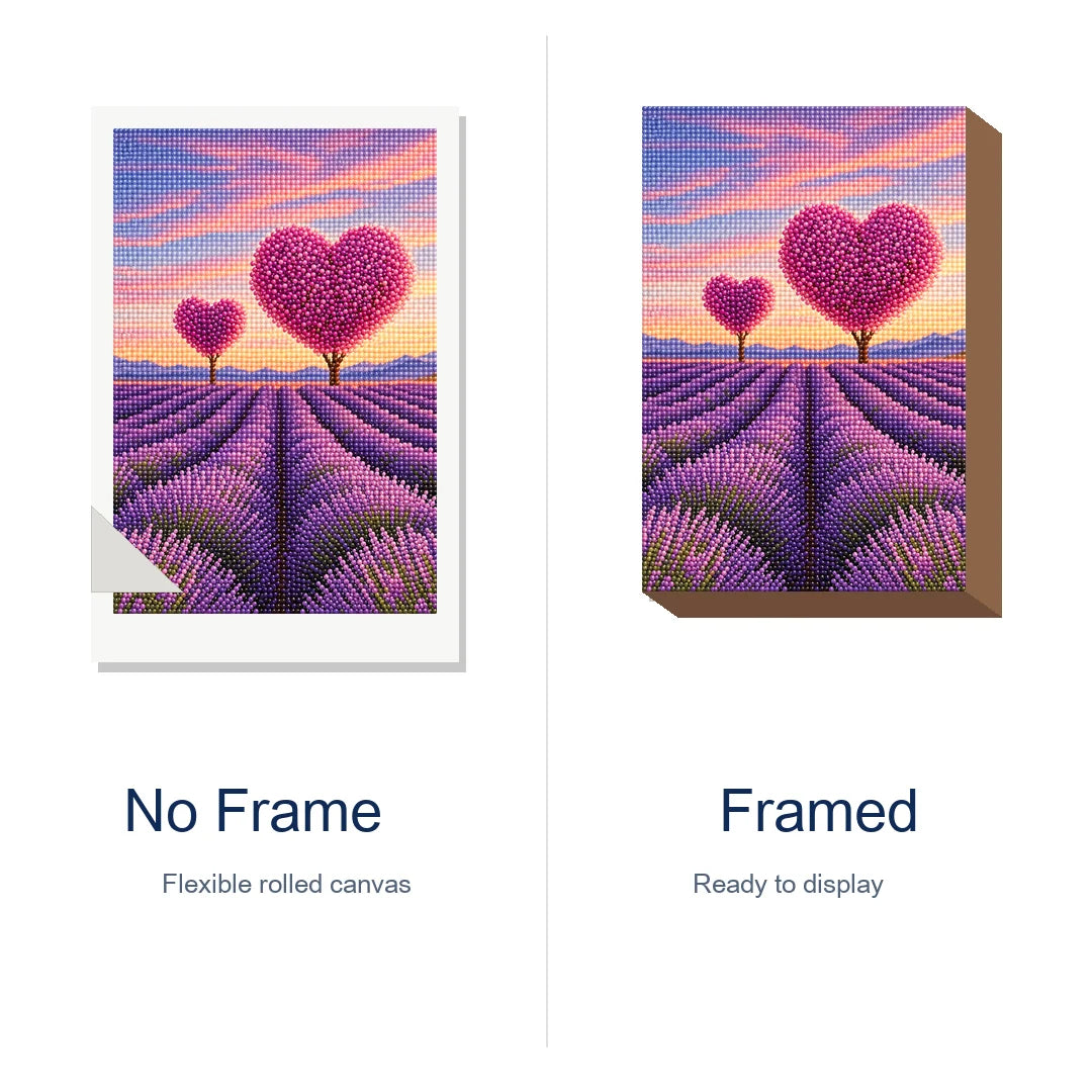 Lavender Heart Trees Diamond Painting Kit frame view