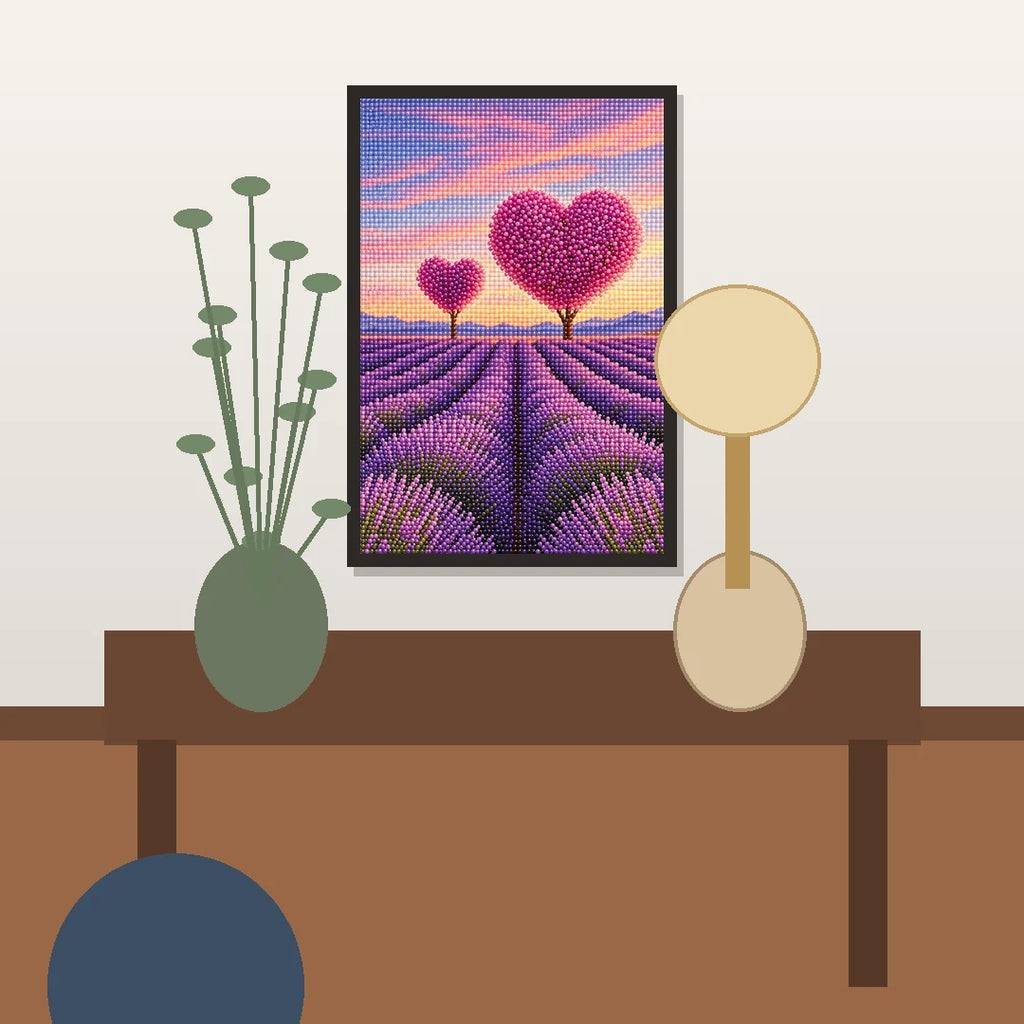 Lavender Heart Trees Diamond Painting Kit lifestyle view
