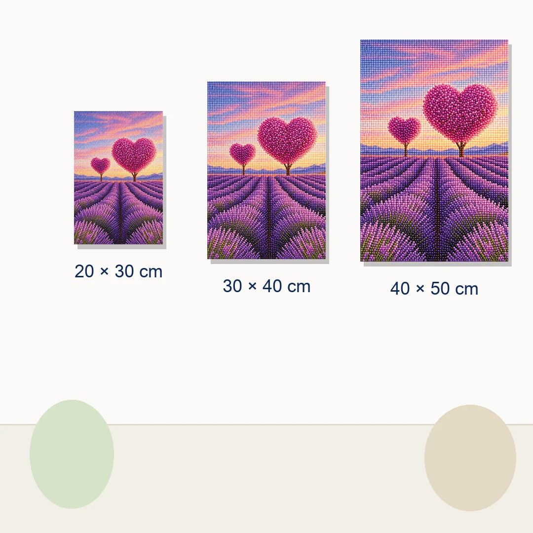 Lavender Heart Trees Diamond Painting Kit size view
