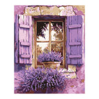 Lavender Window with Purple Shutters completed artwork on a clean white background