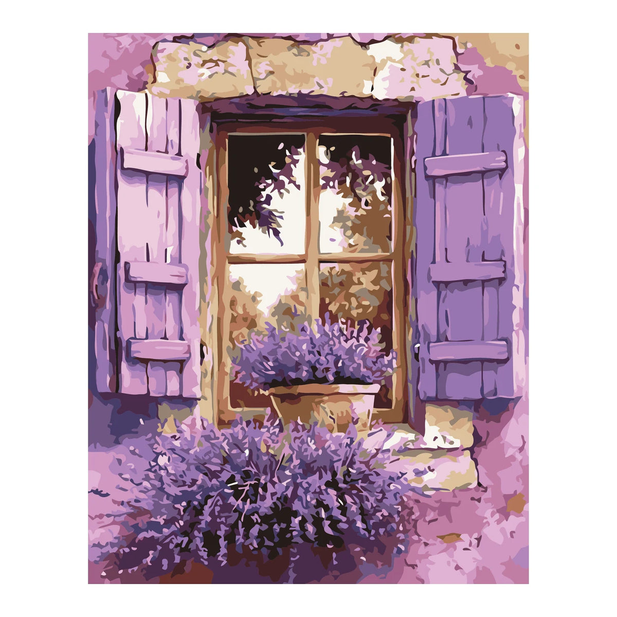 Lavender Window with Purple Shutters completed artwork on a clean white background