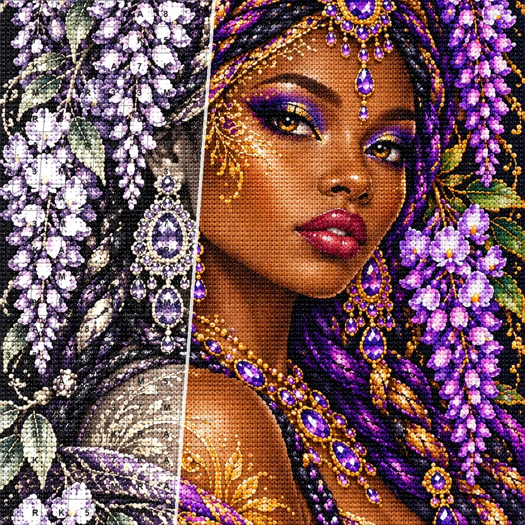 Lavender Wisteria Queen diamond drill and canvas detail
