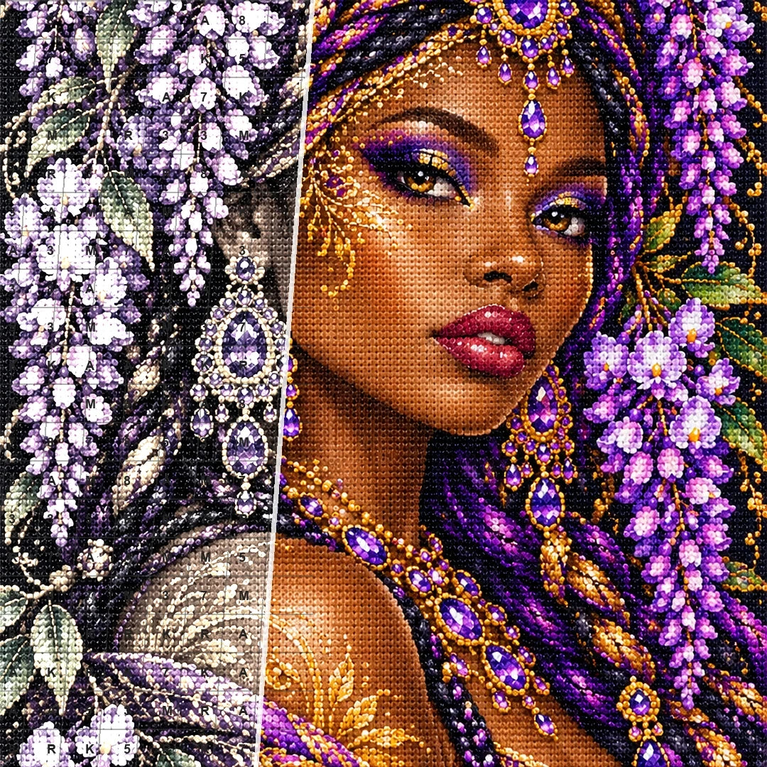 Lavender Wisteria Queen diamond drill and canvas detail