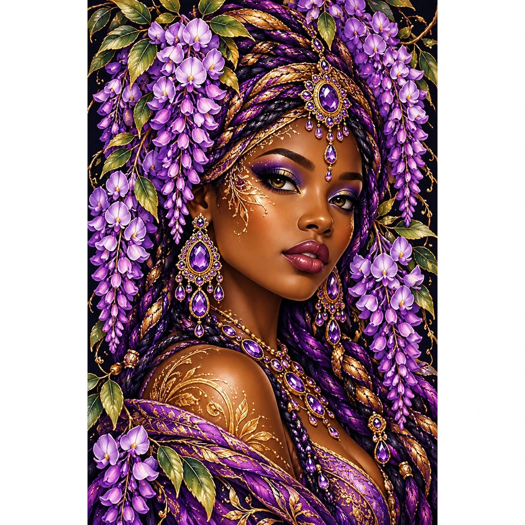 Lavender Wisteria Queen finished diamond painting on white background