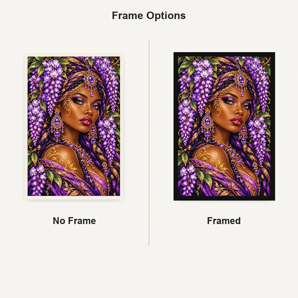 Lavender Wisteria Queen No Frame and Framed style comparison