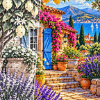Lemon Tree Mediterranean Courtyard — close-up canvas and resin drill detail