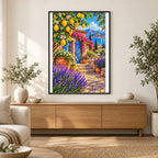 Lemon Tree Mediterranean Courtyard — finished diamond painting displayed in a home interior