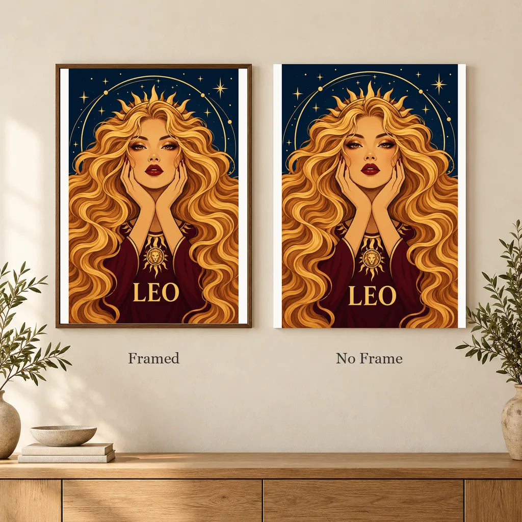 Framed and no-frame options for the Leo Sunmane Queen diamond painting