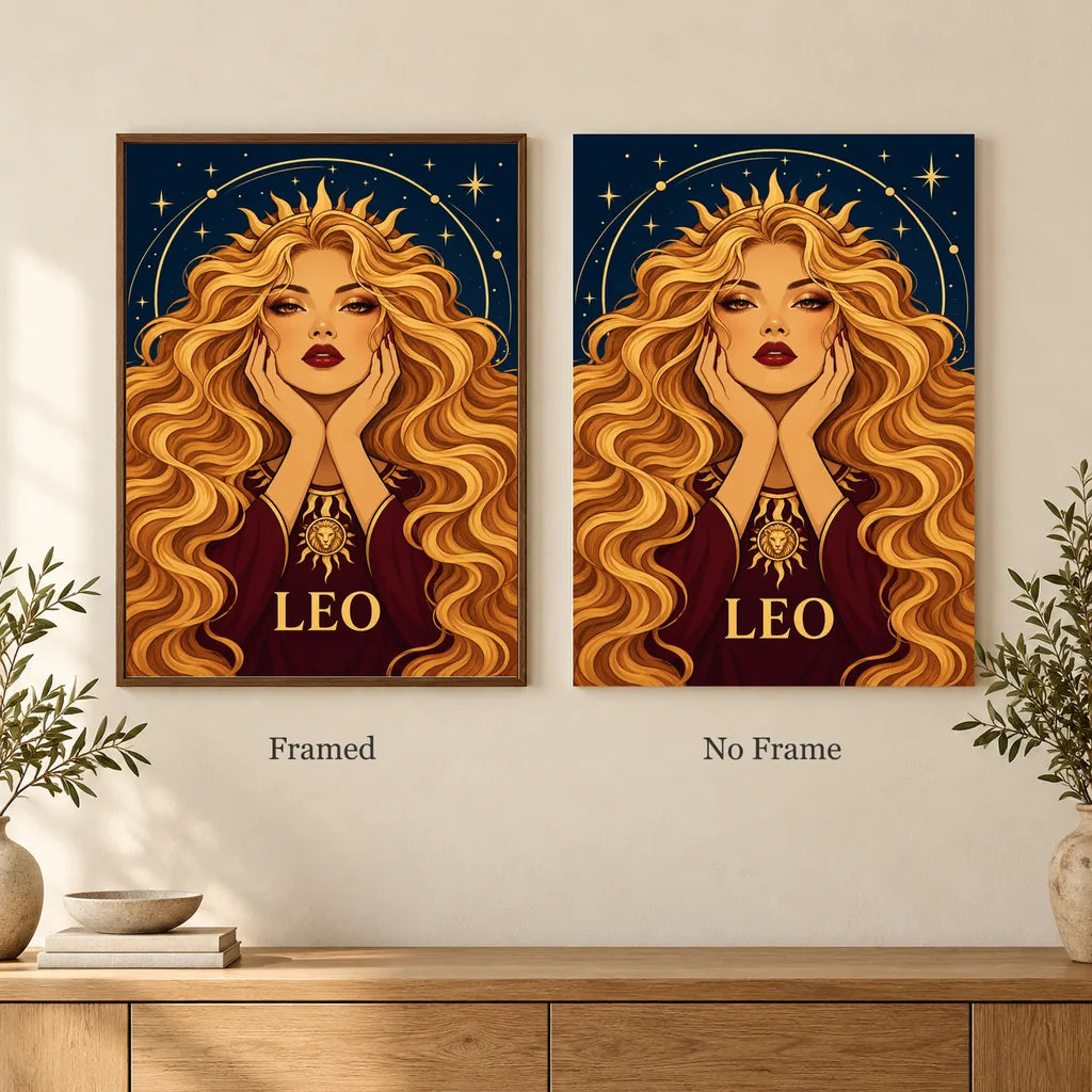 Framed and no-frame options for the Leo Sunmane Queen diamond painting