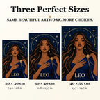 Leo Ember Lioness diamond painting in 20 by 30, 30 by 40, and 40 by 50 centimeter sizes