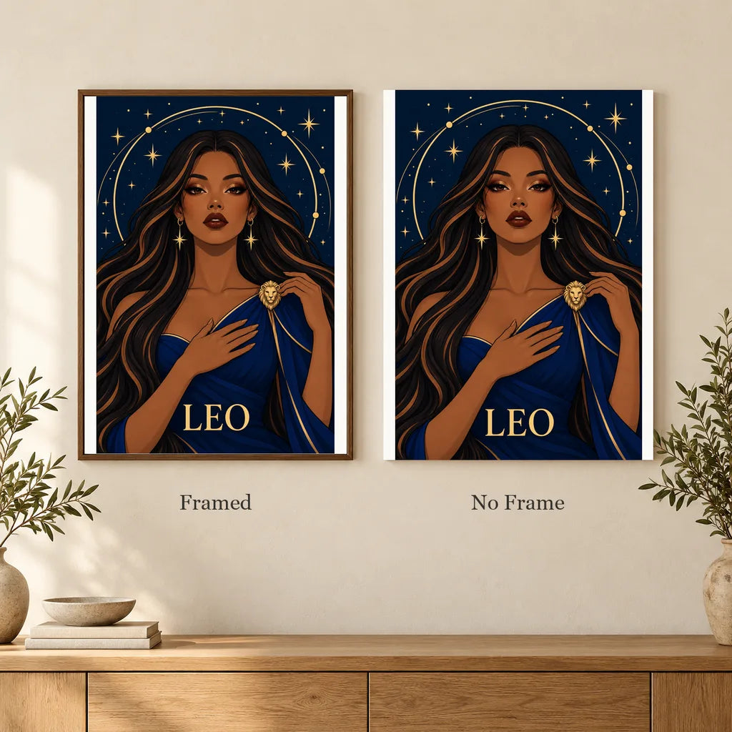 Framed and no-frame options for the Leo Ember Lioness diamond painting