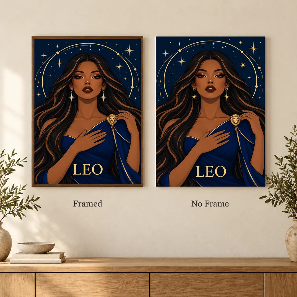 Framed and no-frame options for the Leo Ember Lioness diamond painting