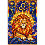 Leo lion with zodiac symbol, finished diamond painting on white background