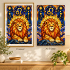 Leo lion with zodiac symbol, framed and no-frame style comparison