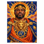 Finished white-background diamond painting of the Leo zodiac design
