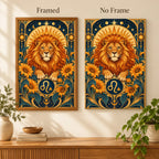 Leo lion diamond painting shown framed and without a frame