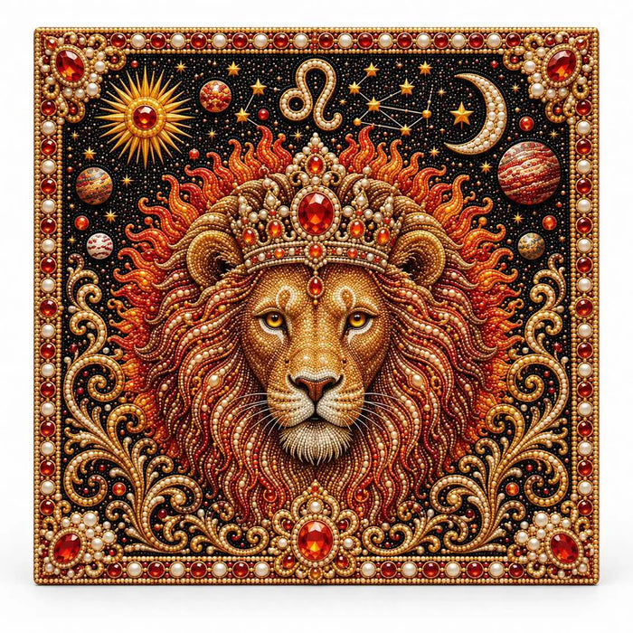 Finished Leo lion pearl artwork centered on a light background.