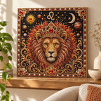 Completed Leo lion pearl artwork displayed in a bright home interior.
