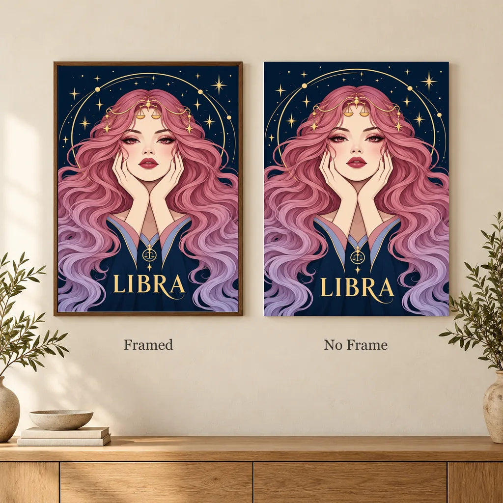 Framed and no-frame options for the Libra Rose Balance diamond painting