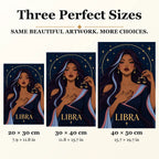 Libra Twilight Balance diamond painting in 20 by 30, 30 by 40, and 40 by 50 centimeter sizes