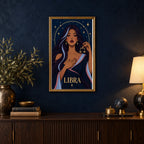 Framed Libra Twilight Balance diamond painting displayed in a home interior