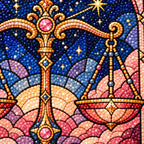 Libra scales beneath zodiac emblem, close-up drill detail