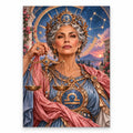 Original white-background artwork for Libra maiden with golden scales